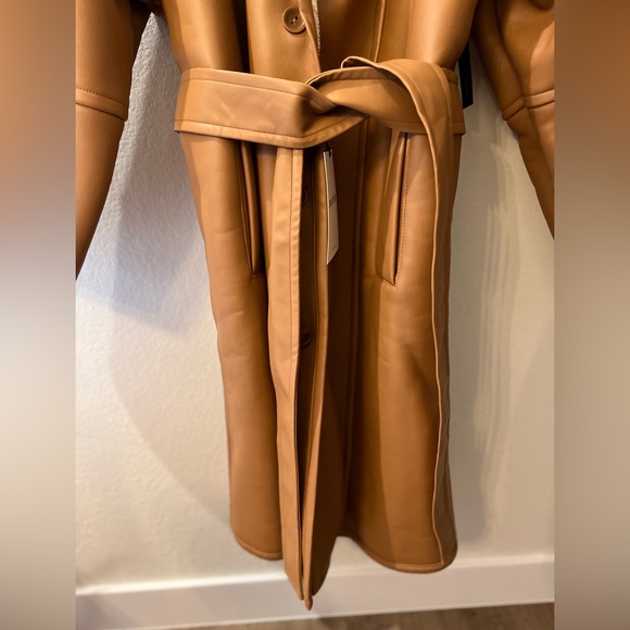 STAND STUDIO Tan Dolores Belted Shearling Coat Size 8 - Picture 2 of 13